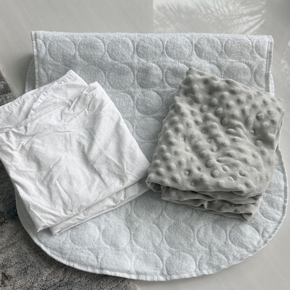 Baby Set- bassinet waterproof pad with 2sheets, and gray changing table cover